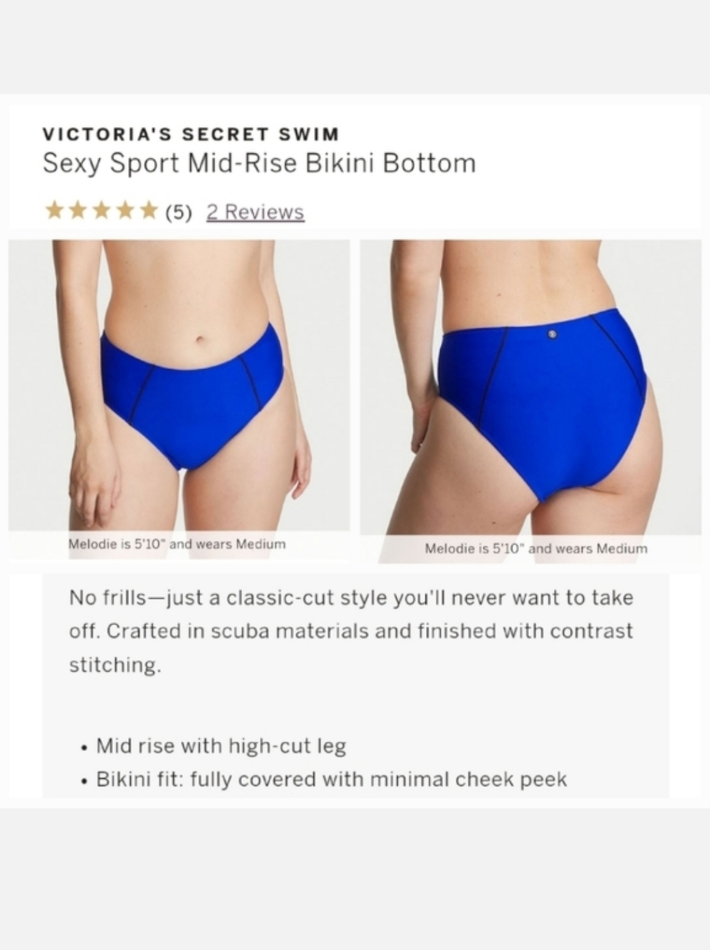 Victoria's secret swim very sexy sport mid rise bikini bottom SMALL BLUE